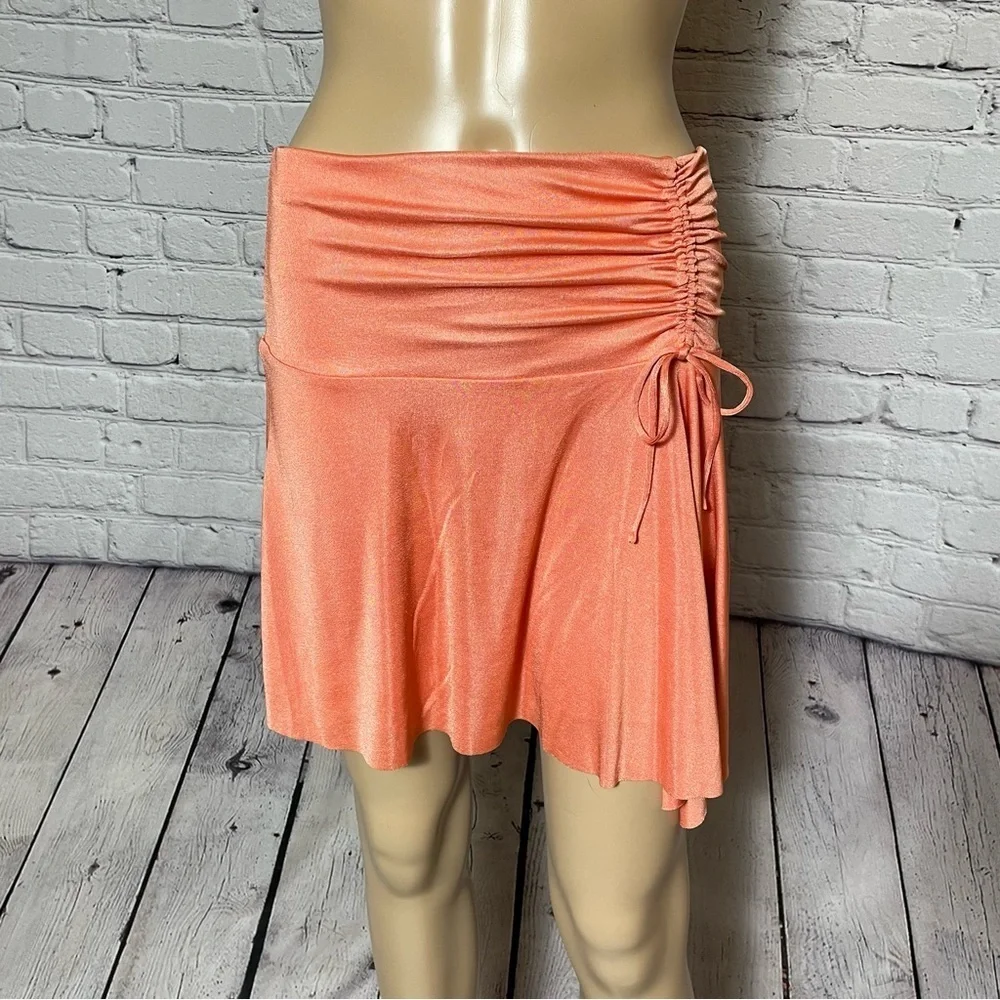 New Free People Who's That Orange Ruched Mini Skirt Size S